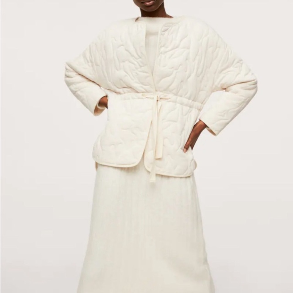 Mango Quilted Cream Tie Jacket NWT